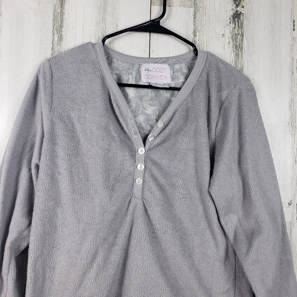 3/$15 the cozy corner gray long sleeve soft pajama shirt women's size medium - Picture 2 of 7